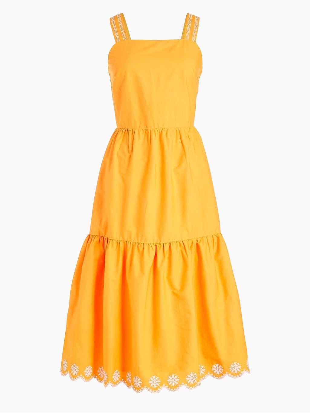 J. Crew Saffron/Orange Embroidered Scalloped Tiered Dress